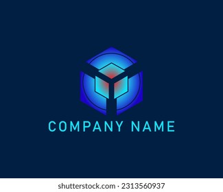 Vector illustration abstract geometric blockchain icon logo on dark background. Cryptocurrency data sign symbol design.  Suitable for technology business 