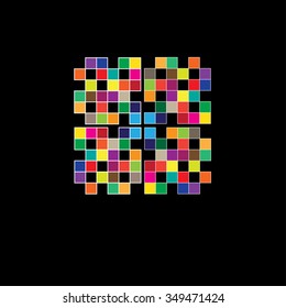 Vector illustration of abstract geometric colorful logo, black background