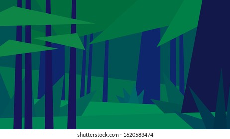vector illustration abstract geometric night landscape jungle fern tree grass forest