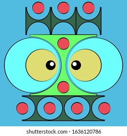 vector illustration of an abstract geometric pattern of shapes of different colors resembling an owl with big eyes