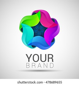Vector illustration of abstract geometric rainbow flower logo 3D colorful imitation wave pattern with shadows. Corporate business icon. Sign Symbol Web label Emblem.