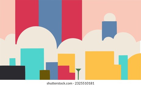 vector illustration of abstract geometric shapes of clouds and buildings