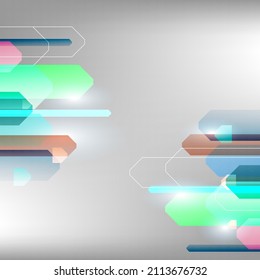 vector illustration abstract geometric squares multicolored technology line overlapping on gray background.	
