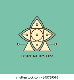 Vector illustration of abstract geometric symbol with text.  Design for logo, cover, card.