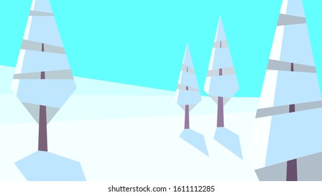 vector illustration abstract geometric winter landscape snow plain trees day clear sky