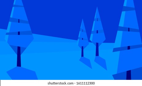 vector illustration abstract geometric winter landscape snow plain trees night
