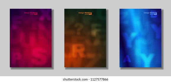 Vector illustration of abstract geometrical background. Dot letter shapes. Bright cool design for cover, brochur, advertise, presentation, wallpaper. Multicolored gradient. Set from three image.
