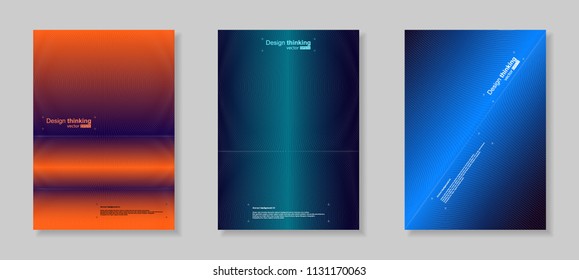 Vector illustration of abstract geometrical background. Linear grid. Bright cool design for cover, brochur, advertise, presentation, wallpaper. Multicolored gradient. Set from three image.