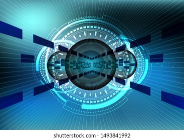 Vector illustration of abstract geometrical with light on dark green background. The concept vector technology with line elements, dots, ring and couple circle in the center on circuit boards lines. 