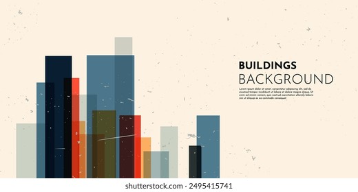 Vector illustration. Abstract geometry banner. Minimalist cityscape background. City buildings. Old vintage urban landscape. Retro architectural panorama in flat style. Horizontal web banner with text