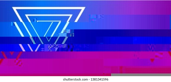 Vector illustration of an abstract glitch background. Cyberpunk concept. Colorful techno backdrop with aesthetics of vaporwave style of 80's. The image format is suitable for printing on a mug.