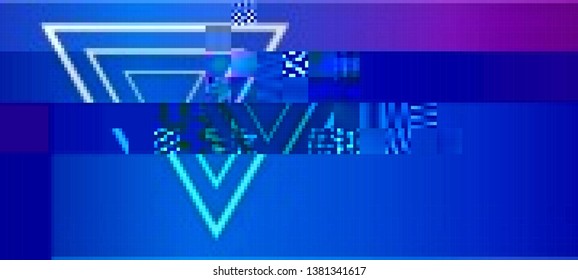 Vector illustration of an abstract glitch background. Cyberpunk concept. Colorful techno backdrop with aesthetics of vaporwave style of 80's. The image format is suitable for printing on a mug.