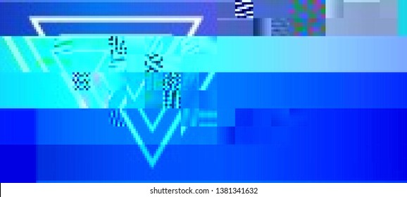 Vector illustration of an abstract glitch background. Cyberpunk concept. Colorful techno backdrop with aesthetics of vaporwave style of 80's. The image format is suitable for printing on a mug.