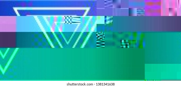 Vector illustration of an abstract glitch background. Cyberpunk concept. Colorful techno backdrop with aesthetics of vaporwave style of 80's. The image format is suitable for printing on a mug.
