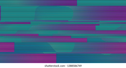 Vector illustration of an abstract glitch background. Cyberpunk concept. Colorful techno backdrop with aesthetics of vaporwave style of 80's.