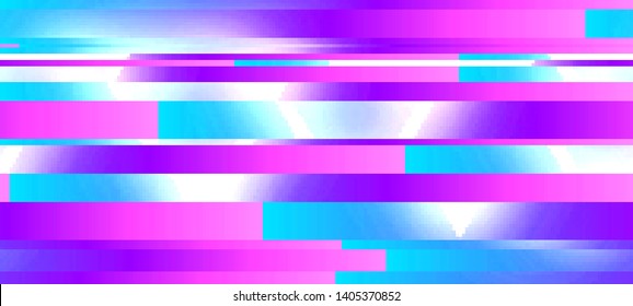 Vector illustration of an abstract glitch background. Cyberpunk concept. Colorful techno backdrop with aesthetics of vaporwave style of 80's.
