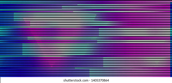 Vector Illustration Of An Abstract Glitch Background. Cyberpunk Concept. Colorful Techno Backdrop With Aesthetics Of Vaporwave Style Of 80's.