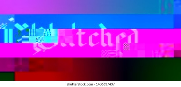 Vector illustration of an abstract glitch background. Cyberpunk concept. Colorful techno backdrop with aesthetics of vaporwave style of 80's. The image format is suitable for printing on a mug.