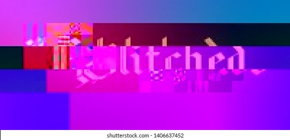 Vector illustration of an abstract glitch background. Cyberpunk concept. Colorful techno backdrop with aesthetics of vaporwave style of 80's. The image format is suitable for printing on a mug.