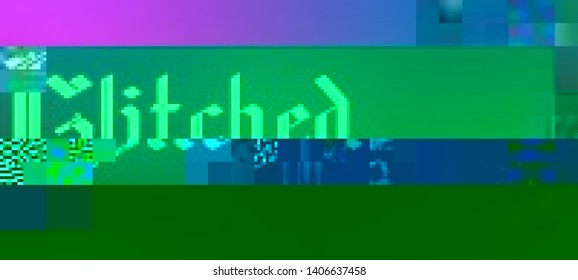 Vector illustration of an abstract glitch background. Cyberpunk concept. Colorful techno backdrop with aesthetics of vaporwave style of 80's. The image format is suitable for printing on a mug.