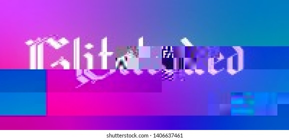 Vector illustration of an abstract glitch background. Cyberpunk concept. Colorful techno backdrop with aesthetics of vaporwave style of 80's. The image format is suitable for printing on a mug.