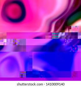 Vector illustration of an abstract glitch background. Cyberpunk concept. Colorful techno backdrop with aesthetics of vaporwave style of 80's.
