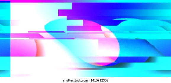Vector illustration of an abstract glitch background. Cyberpunk concept. Colorful techno backdrop with aesthetics of vaporwave style of 80's.
