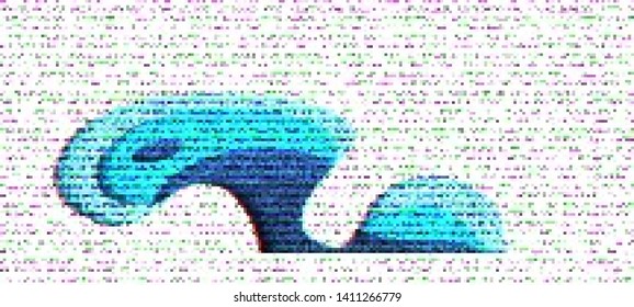 Vector illustration of an abstract glitch background. Cyberpunk concept. Colorful techno backdrop with aesthetics of vaporwave style of 80's. The image format is suitable for printing on a mug.