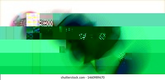 Vector illustration of an abstract glitch background. Cyberpunk concept. Colorful techno backdrop with aesthetics of vaporwave style of 80's. The image format is suitable for printing on a mug.
