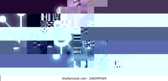 Vector illustration of an abstract glitch background. Cyberpunk concept. Colorful techno backdrop with aesthetics of vaporwave style of 80's.
