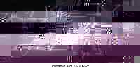 Vector illustration of an abstract glitch background. Cyberpunk concept. Colorful techno backdrop with aesthetics of vaporwave style of 80's.