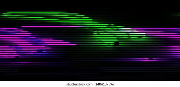 Vector illustration of an abstract glitch background. Cyberpunk concept. Colorful techno backdrop with aesthetics of vaporwave style of 80's.