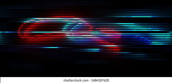 Vector illustration of an abstract glitch background. Cyberpunk concept. Colorful techno backdrop with aesthetics of vaporwave style of 80's.