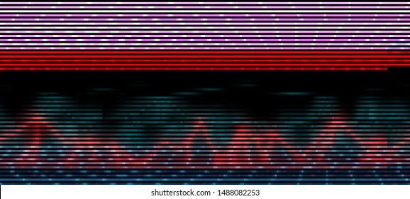 Vector illustration of an abstract glitch background. Cyberpunk concept. Colorful techno backdrop with aesthetics of vaporwave style of 80's.
