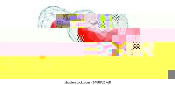 Vector illustration of an abstract glitch background. Cyberpunk concept. Colorful techno backdrop with aesthetics of vaporwave style of 80's. The image format is suitable for printing on a mug.