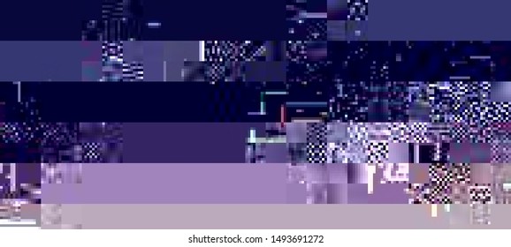 Vector illustration of an abstract glitch background. Cyberpunk concept. Colorful techno backdrop with aesthetics of vaporwave style of 80's.
