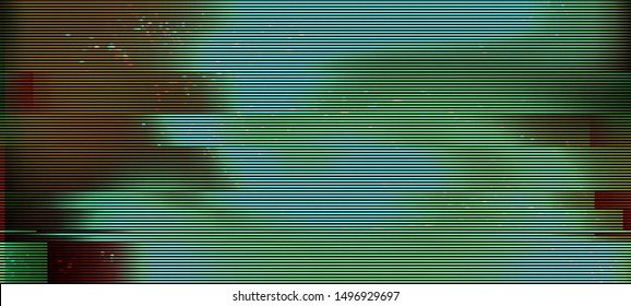 Vector illustration of an abstract glitch background. Cyberpunk concept. Colorful techno backdrop with aesthetics of vaporwave style of 80's.