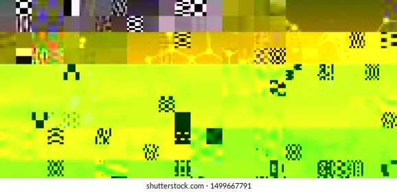 Vector illustration of an abstract glitch background. Cyberpunk concept. Colorful techno backdrop with aesthetics of vaporwave style of 80's.