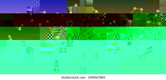 Vector illustration of an abstract glitch background. Cyberpunk concept. Colorful techno backdrop with aesthetics of vaporwave style of 80's.
