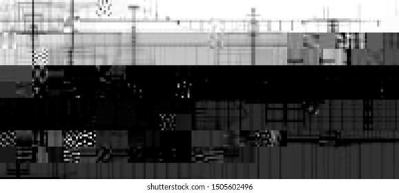 Vector illustration of an abstract glitch background in a black and white colors. Cyberpunk concept. Colorful techno backdrop with aesthetics of vaporwave style of 80's.