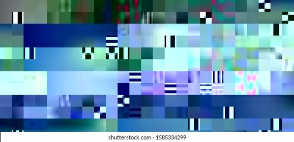 Vector illustration of an abstract glitch background. Cyberpunk concept. Colorful techno backdrop with aesthetics of vaporwave style of 80's.