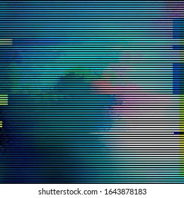 Vector illustration of an abstract glitch background. Cyberpunk concept. Colorful techno backdrop with aesthetics of vaporwave style of 80's. Creative graphic design for poster,brochure,flyer and card