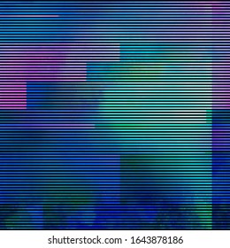 Vector illustration of an abstract glitch background. Cyberpunk concept. Colorful techno backdrop with aesthetics of vaporwave style of 80's. Creative graphic design for poster,brochure,flyer and card