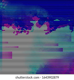 Vector illustration of an abstract glitch background. Cyberpunk concept. Colorful techno backdrop with aesthetics of vaporwave style of 80's. Creative graphic design for poster,brochure,flyer and card