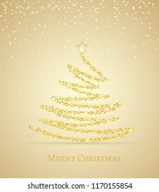 Vector illustration abstract golden christmas tree. Golden light decoration. Christmas tree as symbol