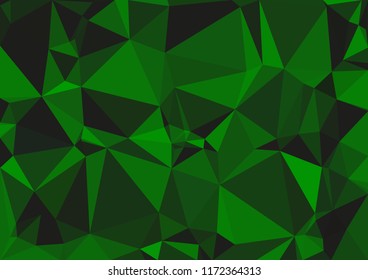 Vector illustration, abstract green backdrop in modern style, geometric color lowpoly background with triangles
