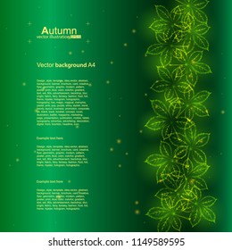 Vector illustration of abstract green background. Design with leaves. Bright cool design for cover, advertise. Multicolored gradient with yellow, orange and red.