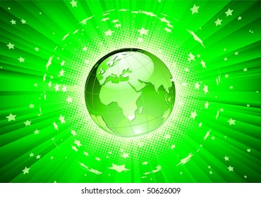 Vector illustration of abstract green Background with Glossy Earth Globe