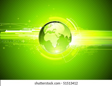 Vector illustration of abstract green hi-tech Background with Glossy Earth Globe