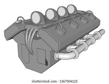 Vector illustration of abstract grey car engine on white background